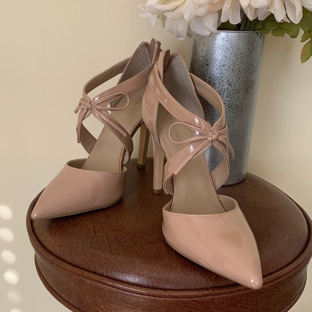 Saks Fifth Avenue patent leather nude high heels